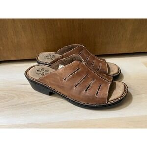 Dr. Scholl's Sandals Women's Size 7 Brown Casual Heel Leather Open Toe Slide